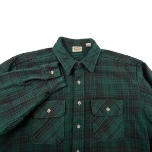 Five Brothers Vintage Heavyweight Cotton Flannel Plaid Shirt Green Black 2XL